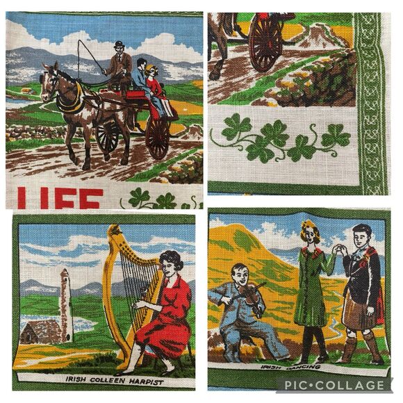 Vintage Pure Linen Irish Life Decorative Tea Towel Celtic Design Ireland Scenes - Picture 5 of 9